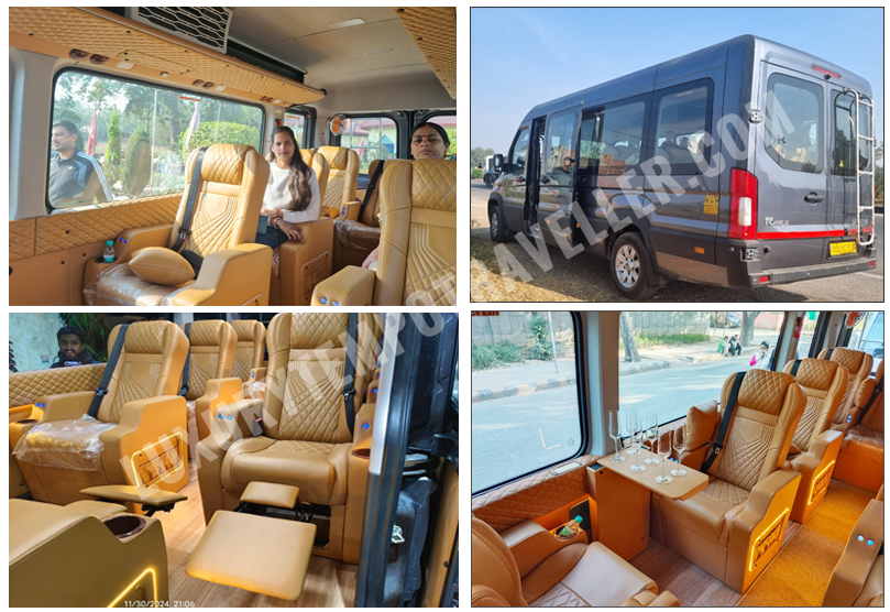 10+1 seater force urbania van with 1x1 modified recliner massager motorized seats on rent in delhi